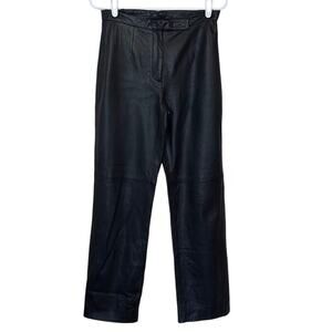 Siena Studio Vtg Genuine Leather Straight Leg Lined Pants Size 2 Black Edgy Moto